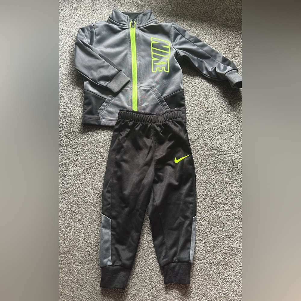 Nike Kids Gray and Black Tracksuit with Neon Green Accents